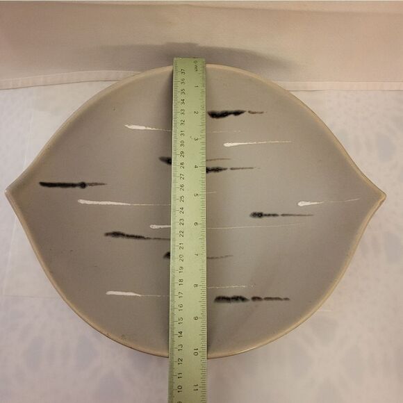 Vintage Mint MCM '60s Matte Gray w/ Random Stripes Oval Bowl Made in Austria - Picture 5 of 7